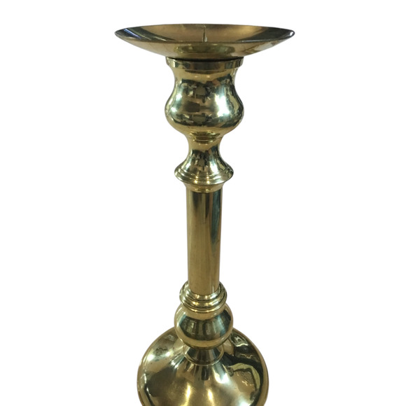 Vintage Hosley Solid Brass Candle Holder 12" Tall Lacquered Finish Made in India - Picture 1 of 14